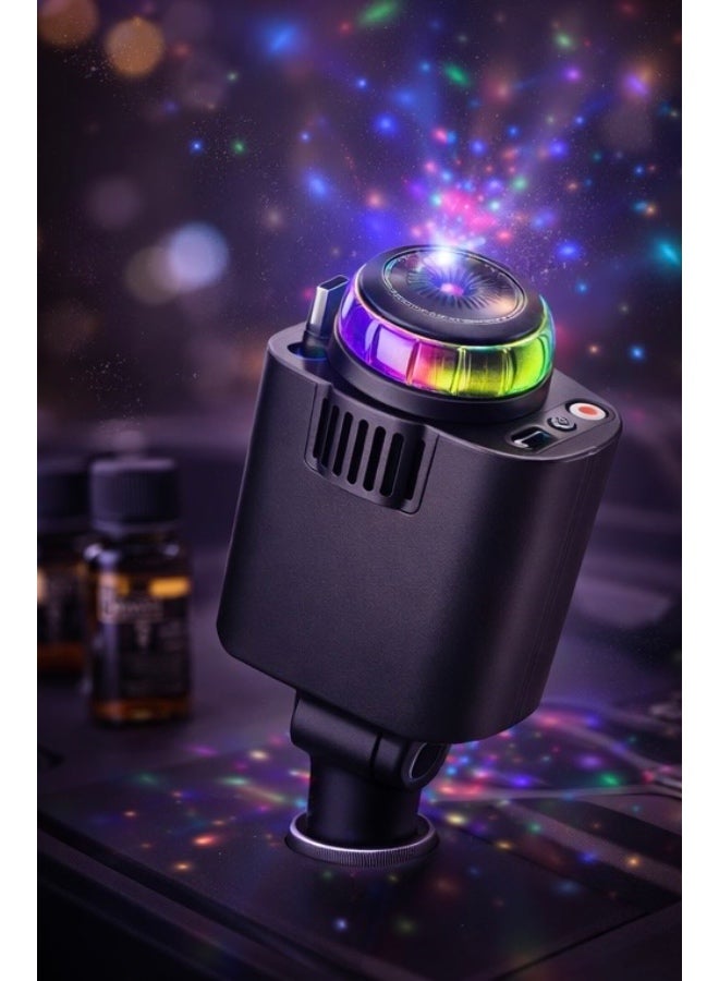 Starlight شاحن سيارة 5 في 1 مع ضوء النجوم 45 واط مع Type-C PD 30 واط وشحن سريع USB – جهاز عرض ضوء النجوم مع موزع عطر وكابل قابل للسحب – عالمي 12 فولت-24 فولت - Image 3